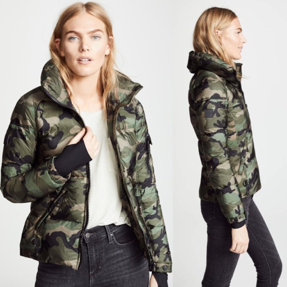 SAM. Medium Camo Jacket Puffer Down Bomber Freestyle Zip Quilted Green Brown Tan - Picture 5 of 16